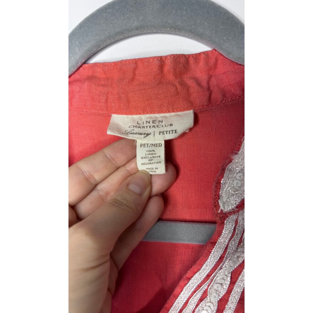 LINEN CHARTER CLUB LUXURY CORAL‎ TOP SIZE PETITE MED - Picture 2 of 3